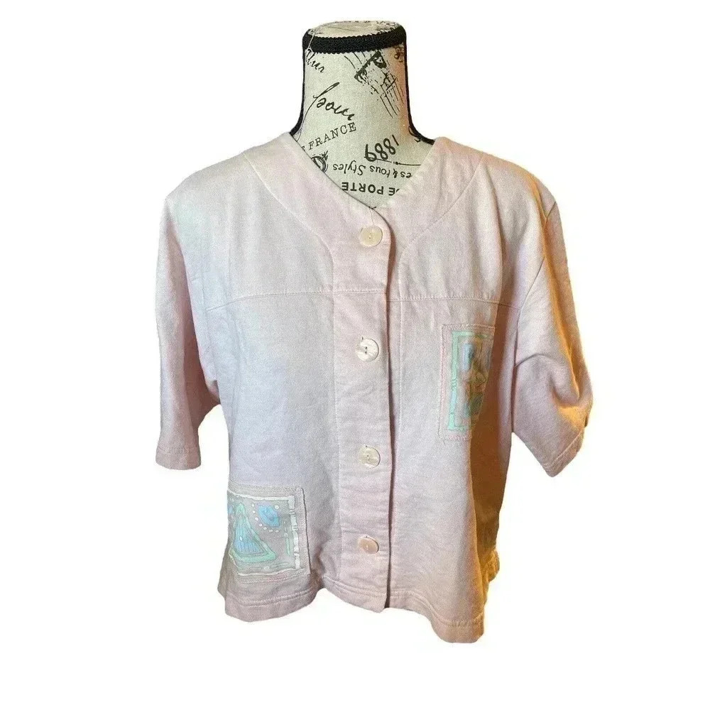 DELICATES SPA SIZE SMALL PINK BUTTON UP CROP SHIRT